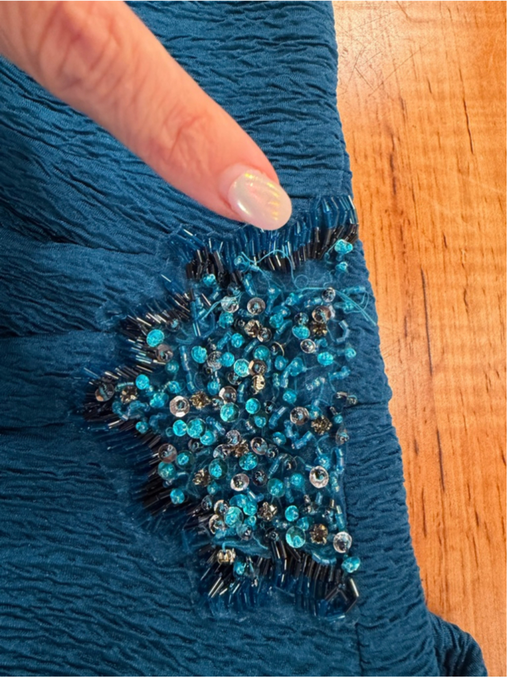 ONE BY EIGHT Teal Ruched Sheath Dress Beaded Waist Cutout Back Cocktail Wedding - Picture 7 of 11
